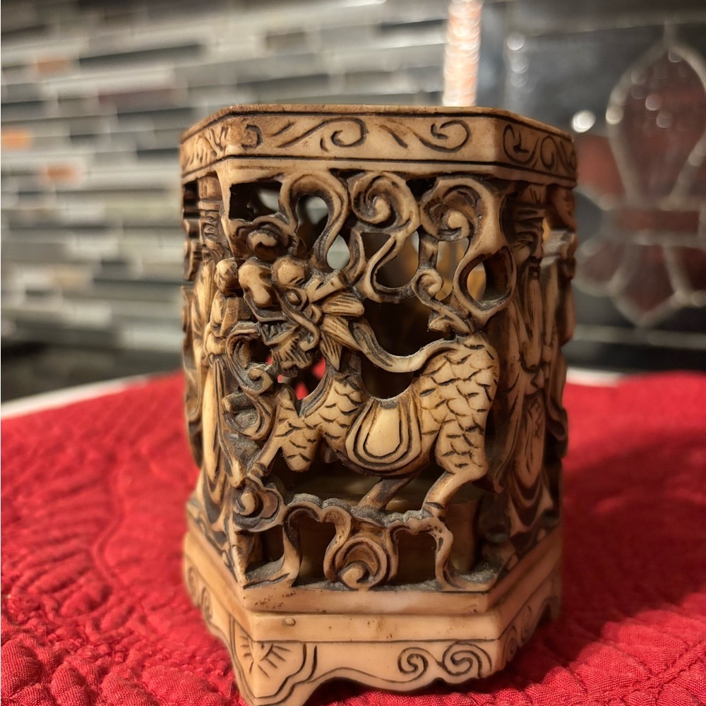 Intricately Carved Dragon Tea Light Holder